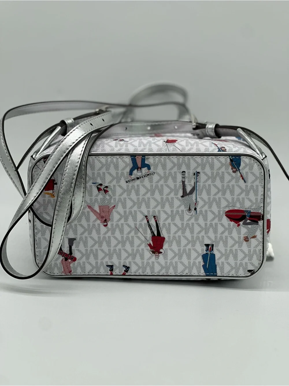 Michael Kors White Logo Print Mini Backpack with Multicolor Figures
